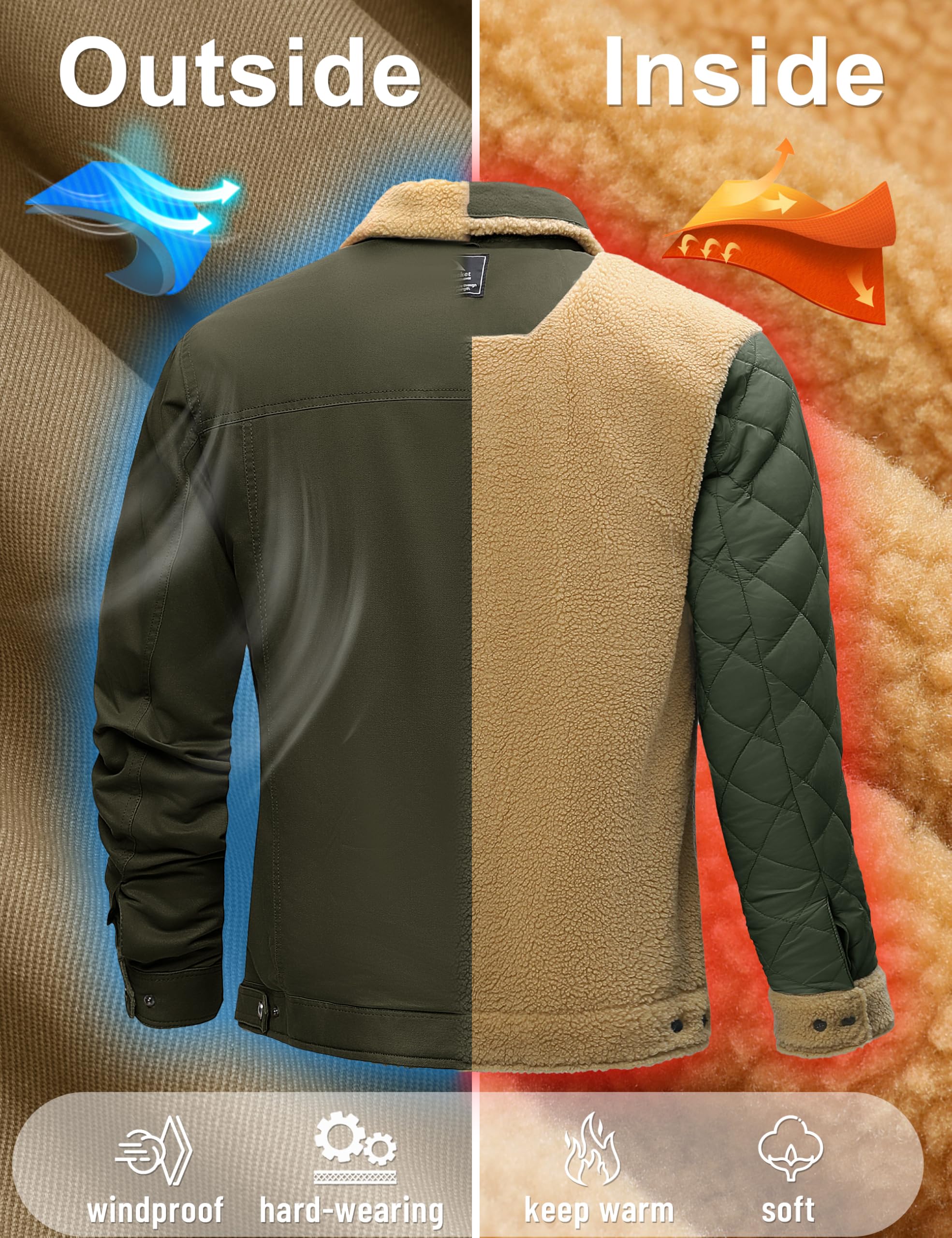 TACVASEN Übergangsjacke Herren Winterjacke Gefüttert Baumwolle Jeansjacke