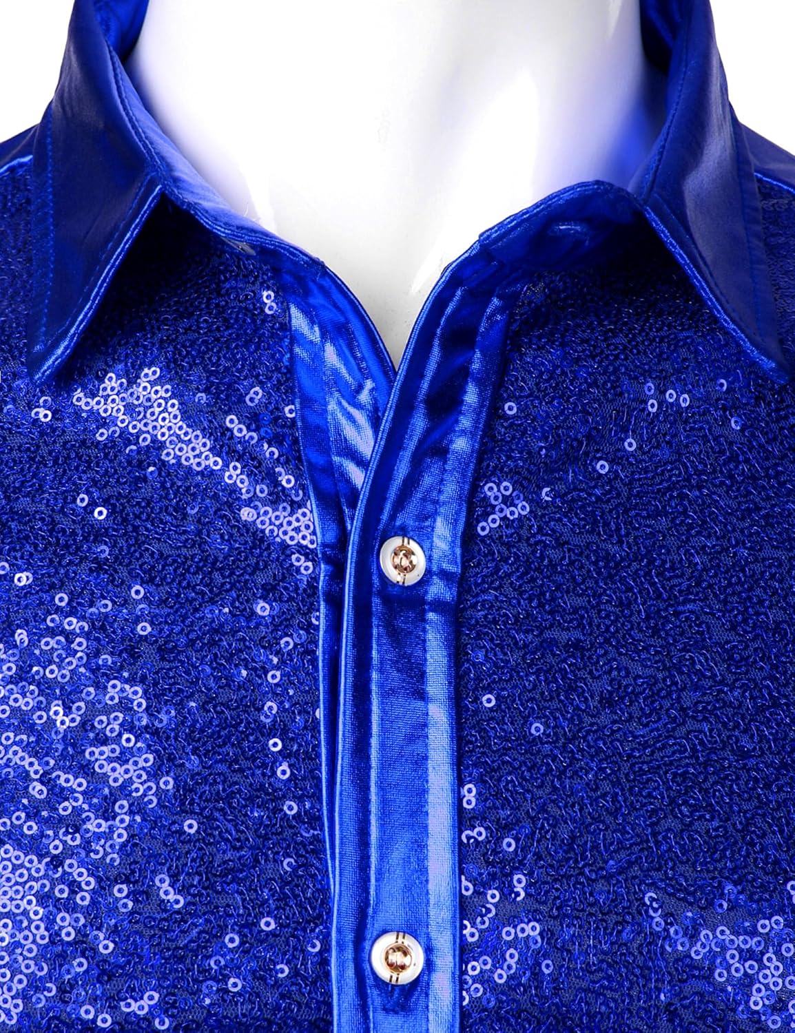 ZEROYAA Men's Shiny Metallic Sequin Long Sleeve Button Down Shirts for Halloween Cosplay Party - Image 4