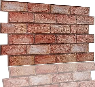 Self Adhesive 3D Wall Panels with Faux Brick Effect - Pack of 14pcs Covers 69.44sqft (6.4sqm) PVC Adhesive Wall Tiles for Interior Wall Covering - Rustic Red Brown Decorative Stick On Cladding