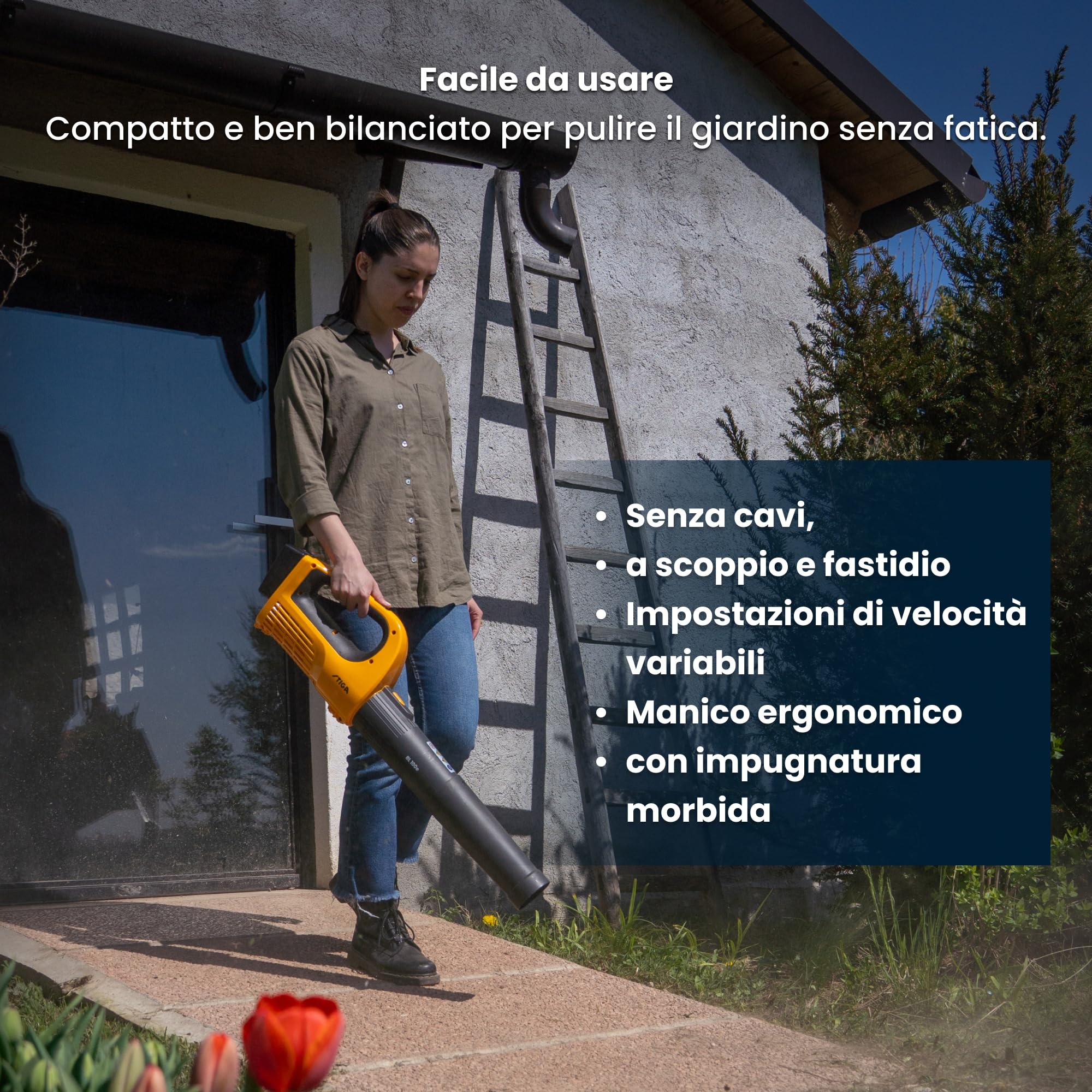 STIGA SBL 100e Kit Soffiatore a Batteria, 20 V 4 Ah + Caric., Velocità Aria 32 m/s – Velocità Regolabile, Compatto e Leggero – Pulizia Giardino e Aree Esterne