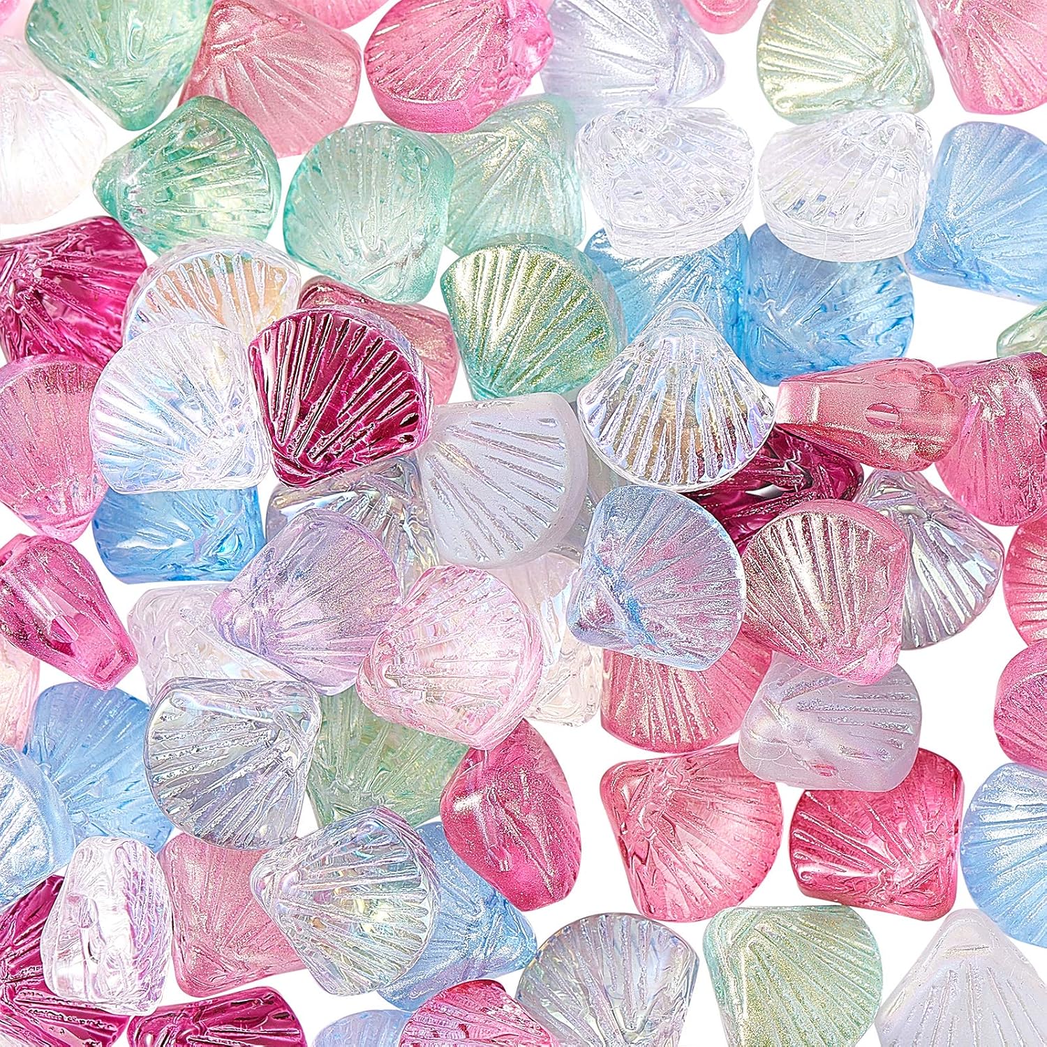 Airssory - 100 cuentas de cristal transparente perforadas en la parte superior de estilo mixto, forma de vieira, para hacer joyas, manualidades, accesorios, 10 x 10,5 mm