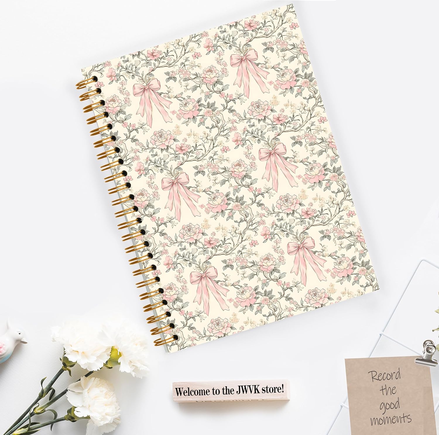 Coquette Pink Bow Spiral Notebook, Vintage Chinoiserie Floral Notebooks for Note Taking, Trendy Preppy Journals for Writing, Girly Aesthetic Journal Journaling, 5.5x8.3 Inch - Image 3