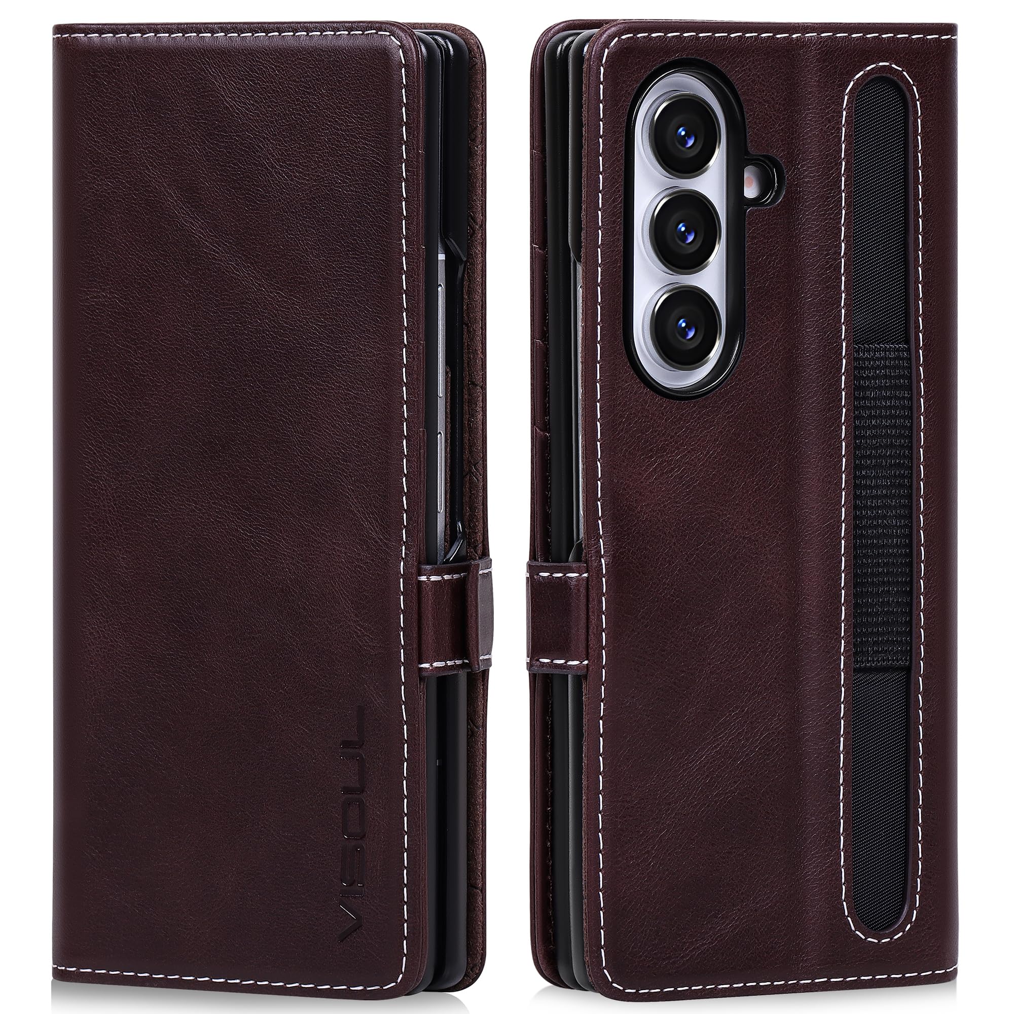 Coque Galaxy Z Fold 7 cuir véritable étui portefeuille 8" - 5