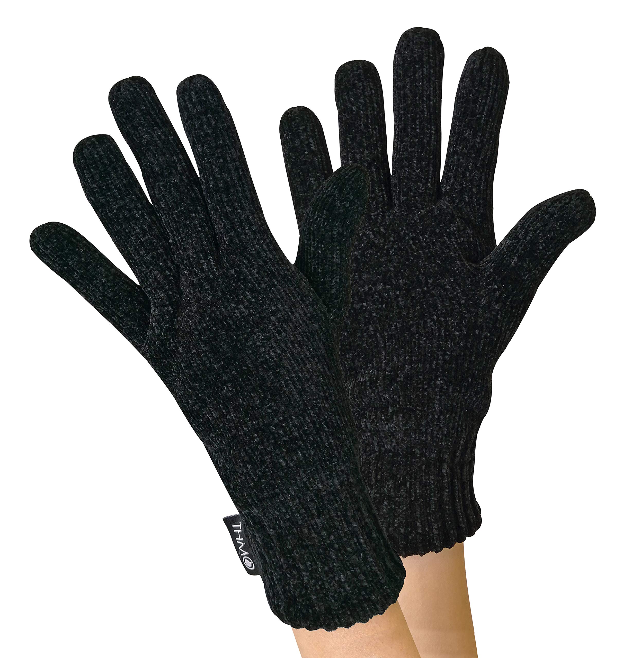 Thmo Women's Black Outdoor Chenille 3M Fleece Lined Winter Gloves In