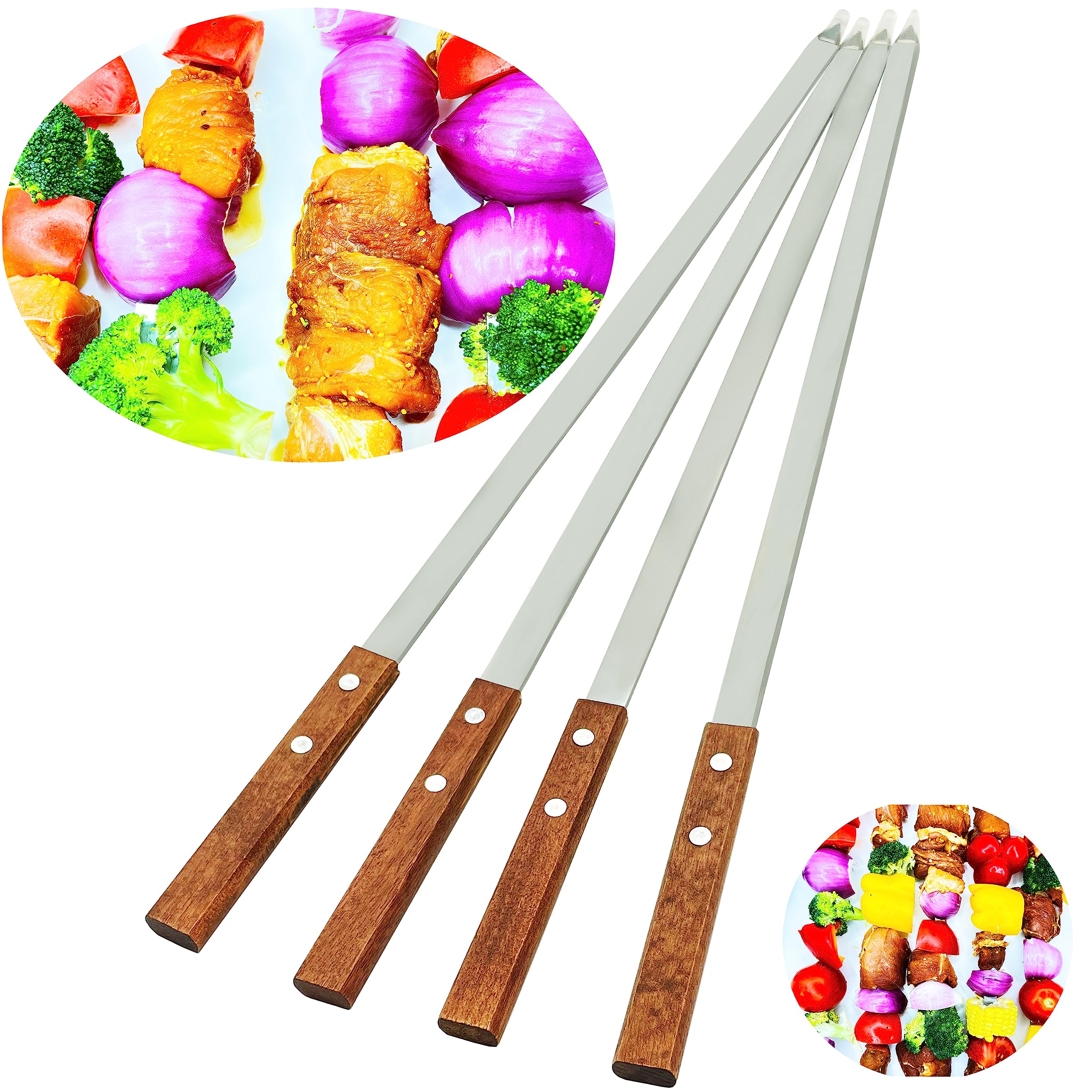 Spiedini da 59,6 cm per spiedini da 1,5 cm di larghezza, confezione da 8 spiedini riutilizzabili in metallo per grigliare spiedini lunghi per kebab lunghi di grandi dimensioni e resistenti, set