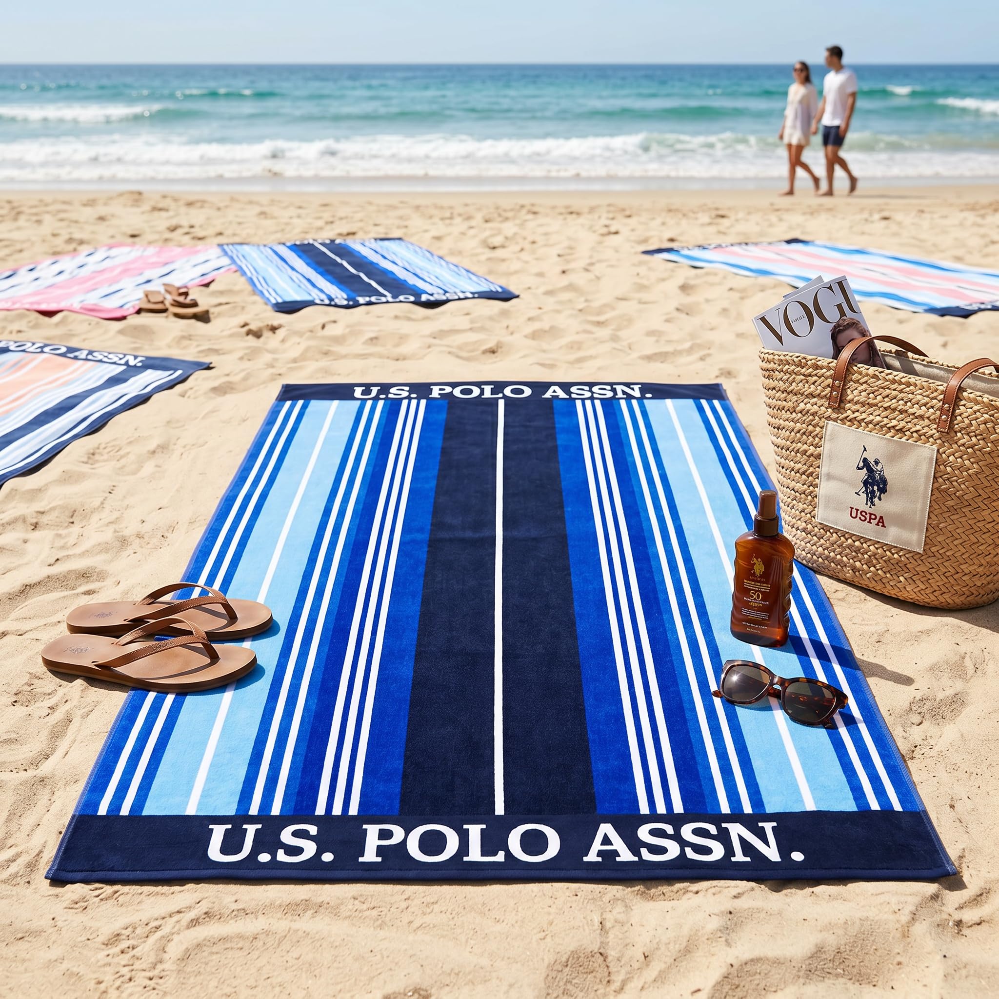 U.S. Polo Assn. Large (40" x 70") Striped Nautical Design Lofty Beach Towel - Perfect for Beach, Pool, Boating, Gym, Camping & Outdoor Yoga and Pilates (Ship Shape Stripe)