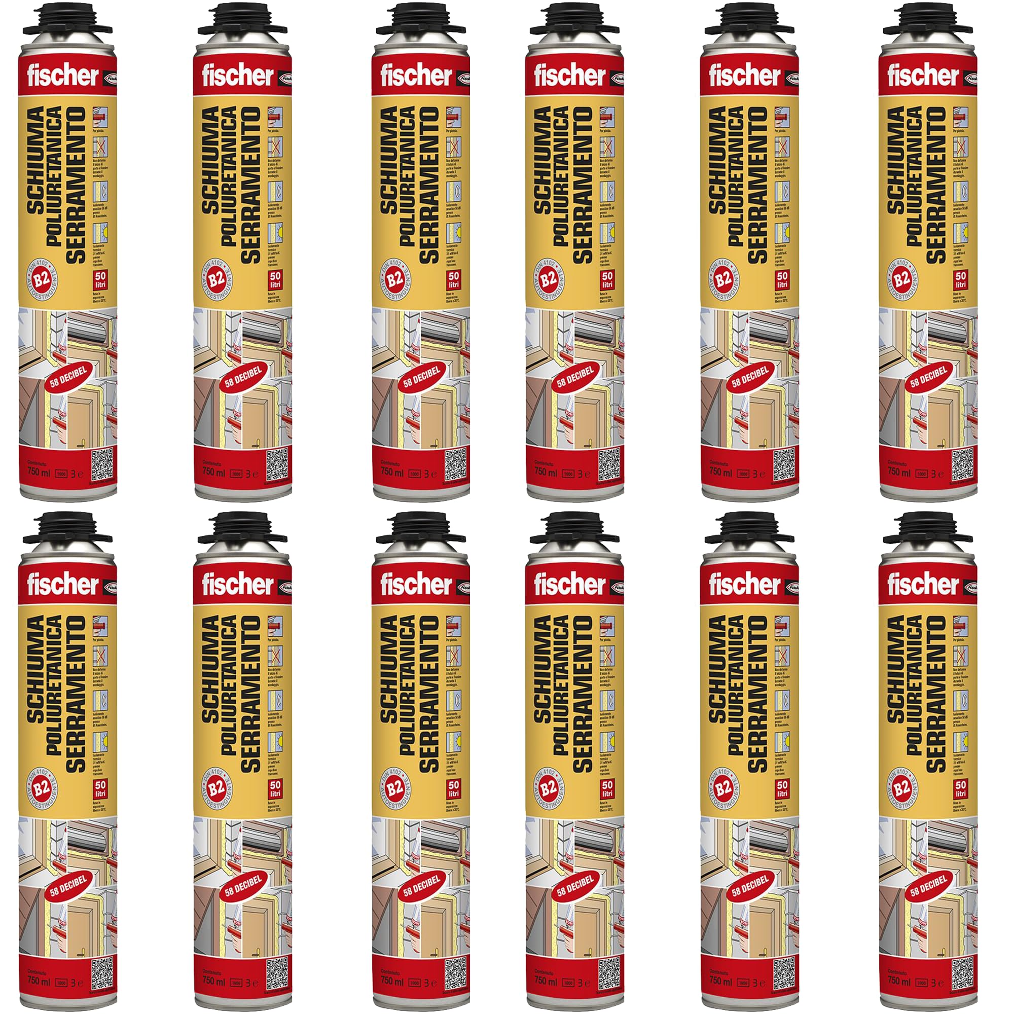 Fischer 8001132094594 Puertas de Espuma de Poliuretano para Pistola, Color Blanco, 12 x 750 ml