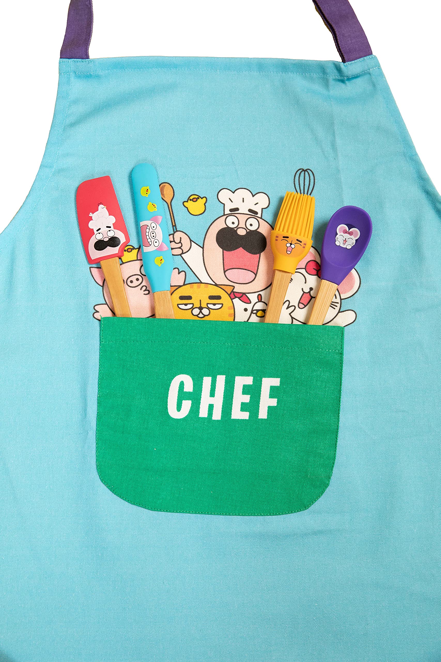 Le Couteau du chef Chefclub Kids Bleu & Rouge & Kids - Tablier de Cuisine pour Enfants - Accessoire Patisserie - Coton - Taille Unique - 4 à 10 ans - Couleur bleu - Personnages kids