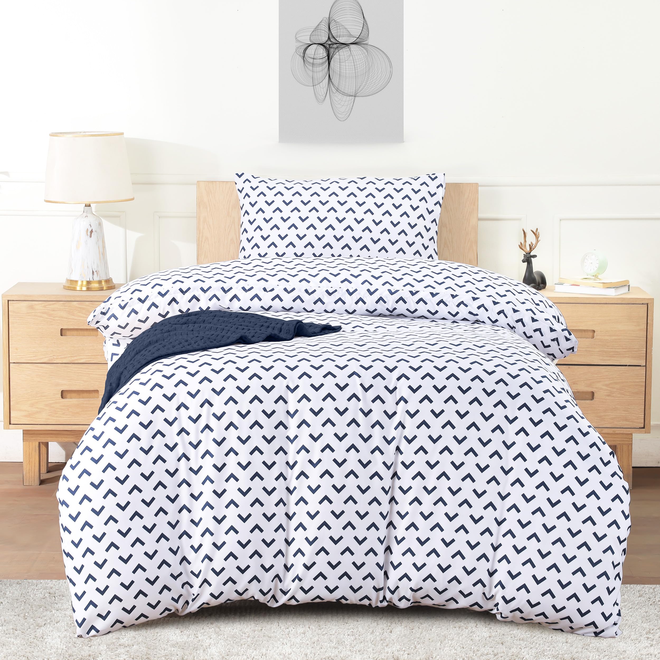 Utopia Bedding Single Arrows Navy Print Duvet Cover Set - Soft Microfibre Polyester - Bedding Quilt Cover Set