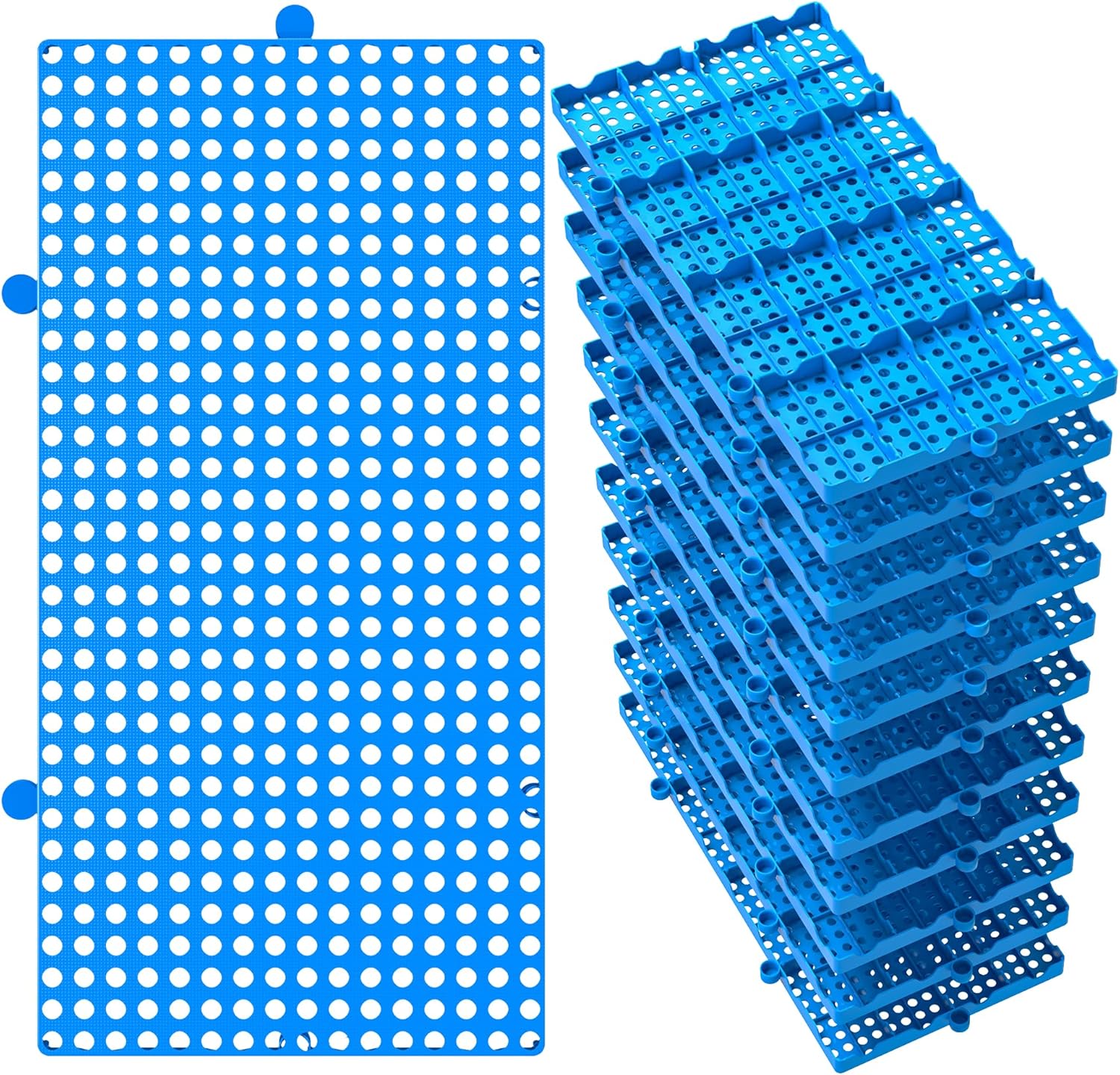 10 Packs Lightweight Plastic Pallets for Basement Storage, 23.6" x 11.8" x 1.18" Small Stage Platform for Garage, Attic Flooring-Blue
