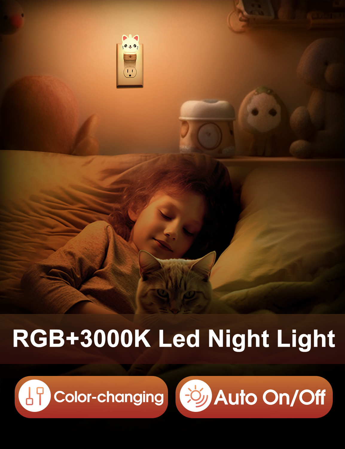 Image of DORESshop Cat Night Lights Plug Into Wall, Cute Night Light for Kids, 8-Color RGB Kids Night Light with Dusk to Dawn Sensor, Nightlight for Kids Room, Bathroom, Bedroom Decor, Children Gift