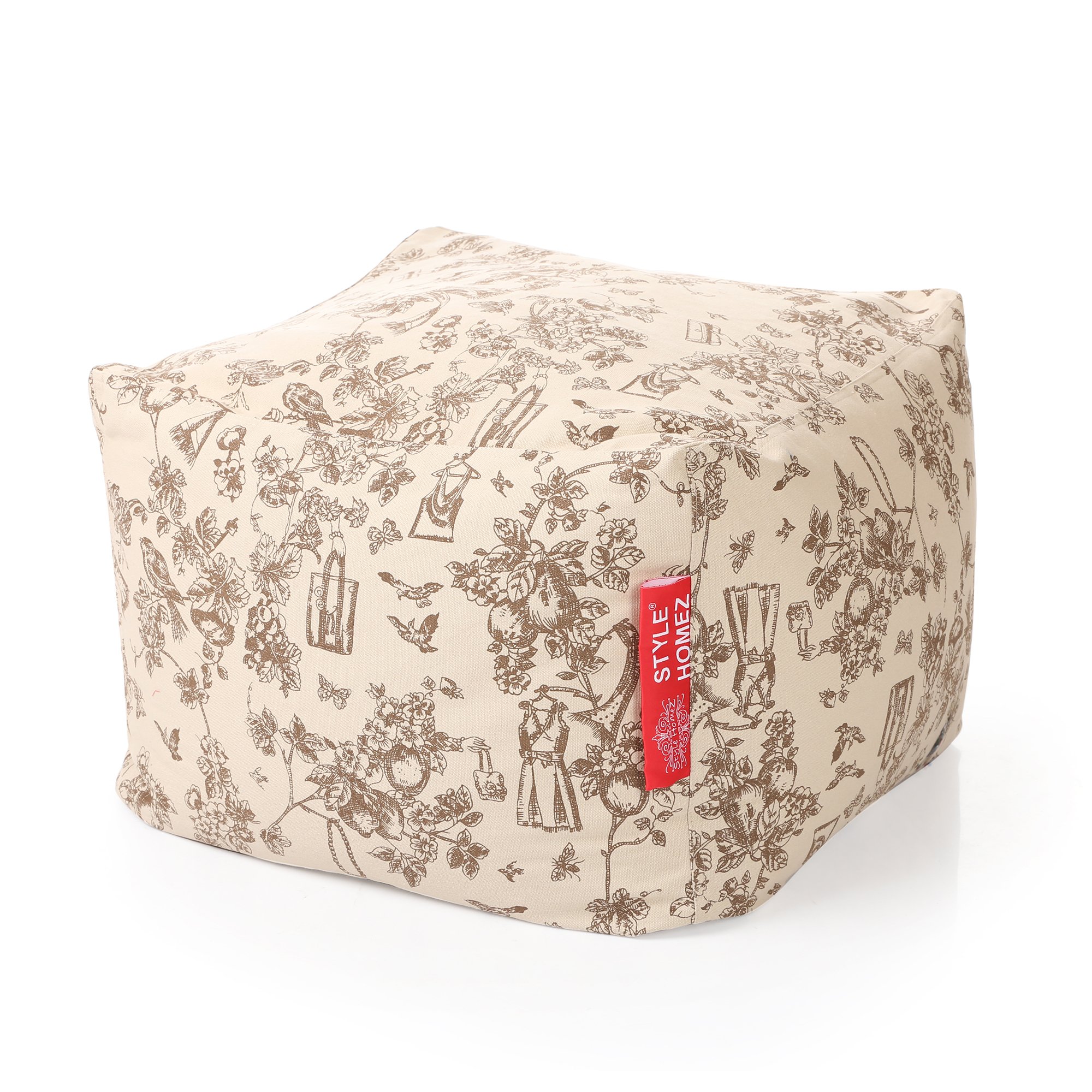 Style Homez Square Cotton Canvas Abstract Printed Bean Bag Ottoman L Size with Fillers-image-29