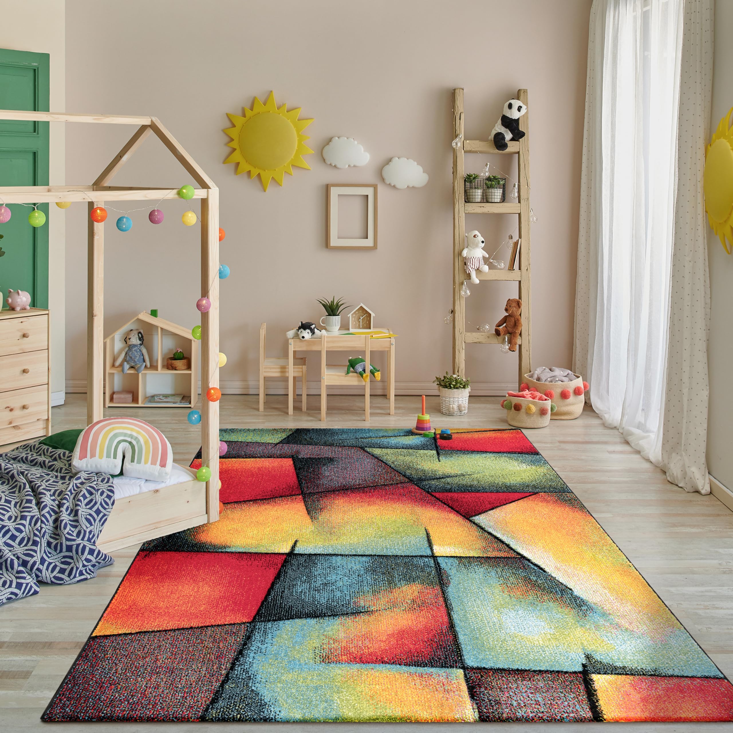 Paco Home Teppich Wohnzimmer Kinderzimmer Kurzflor Moderne 3D Optik Kariert Geometrische Muster, Grösse:120x170 cm, Farbe:Bunt 2