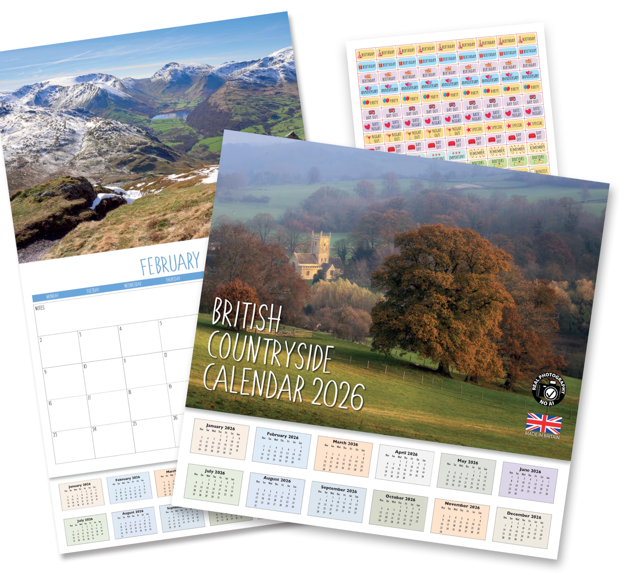 2026 A4 British Countryside Calendar. One Month to View. A3 when open. Wall Calendar by Absolutely Yours.