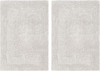 COTTON CRAFT 2 Pack Reversible Bath Mat - Plush Bath Rug - 17x24 - Platinum | Heavyweight Step Out Bath Mats for Bathroom Floor, Tub and Shower - Pure Cotton So