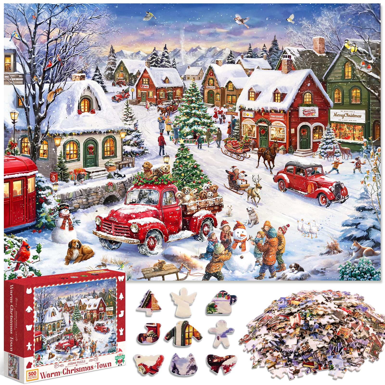 500 Piece Christmas Puzzles for Adults with Irregular Shape Puzzle Jigsaw Puzzles for Kids Ages 8-10 and Up Medium Difficulty 500 Pieces Jigsaw Puzzles Christmas Game Gifts for Men Women Boy Girl