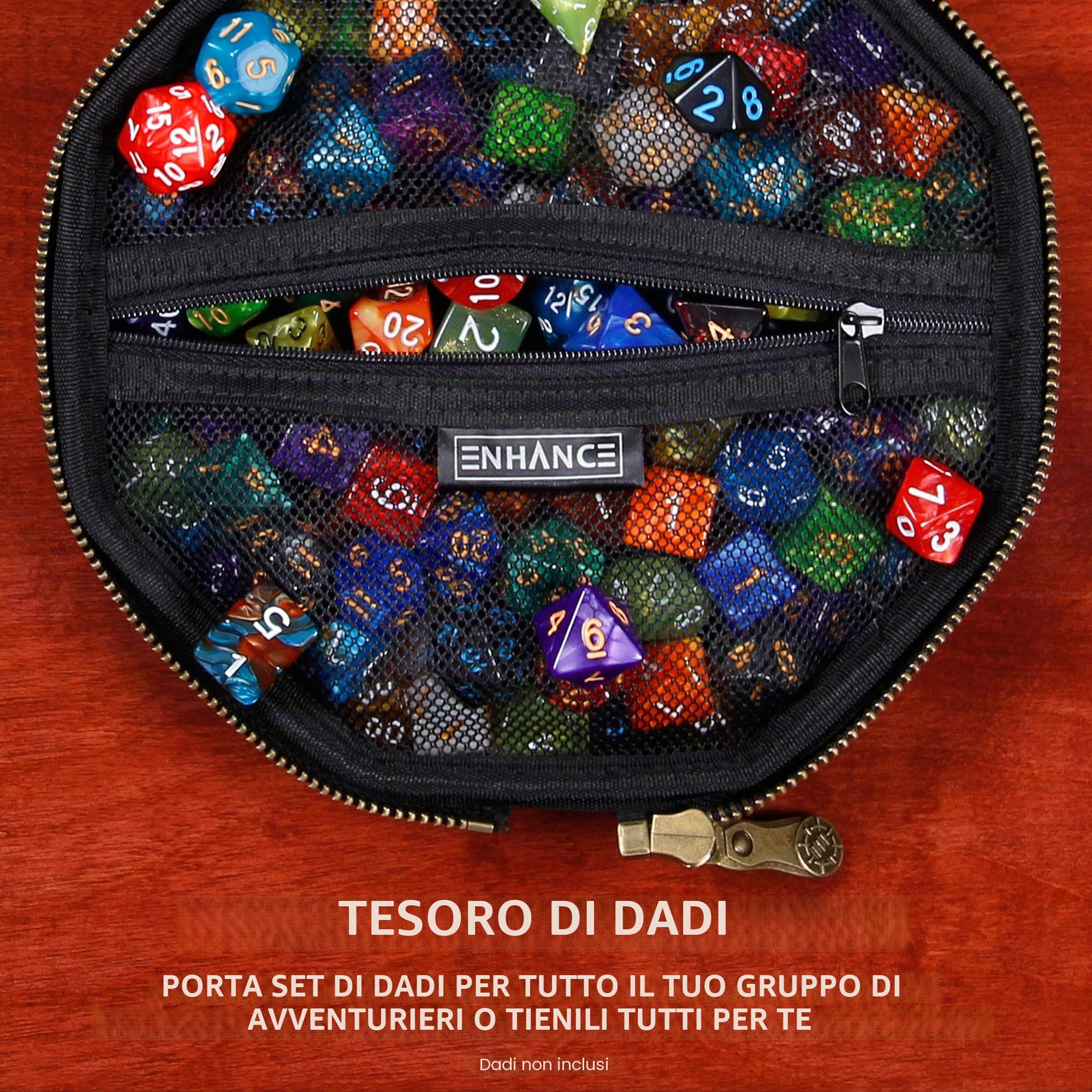 ENHANCE Gioco da Tavolo Caso di Dadi e Vassoio di Rotolamento Contenitore di Stoccaggio per Un Massimo di 150 Pezzi RPG - Design Robusto e Protettivo con Interni Morbidi - Accessorio per Giochi