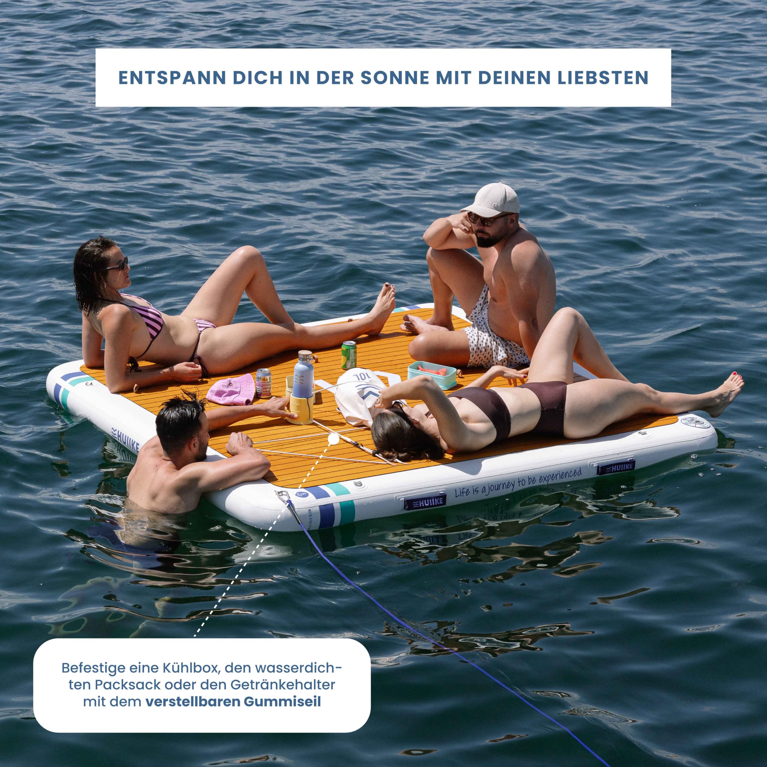 HUIIKE rutschfeste Badeplattform Aufblasbar 2,15-3,05 m für 4-6 Personen mit Zubehör Inklusive, Pumpen, Sandanker, Rucksack. Schwimmplattform bis zu 280-500 kg, Badeinsel für Kinder und Erwachsene