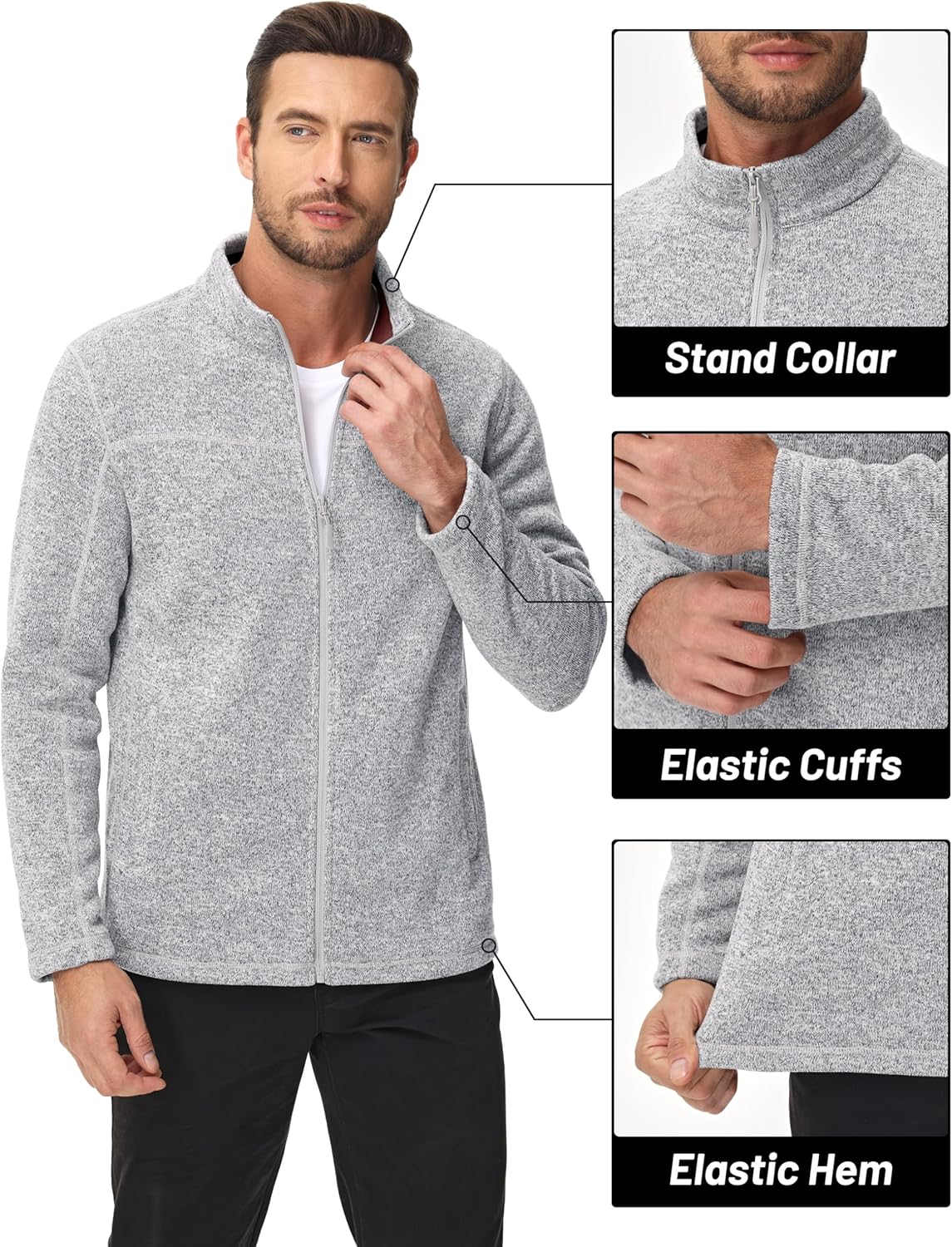 MAGCOMSEN Men's Fleece Jacket Lightweight Full Zip Jackets Casual Soft Warm Winter Coats Zip Up Sweater with Pockets - Image 6