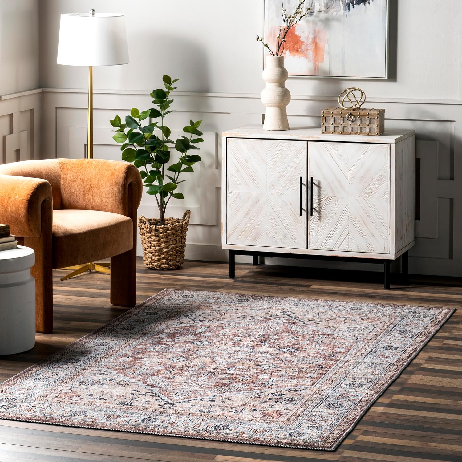 nuLOOM Maple Machine Washable Floral Medallion Area Rug, 5x8, Rust