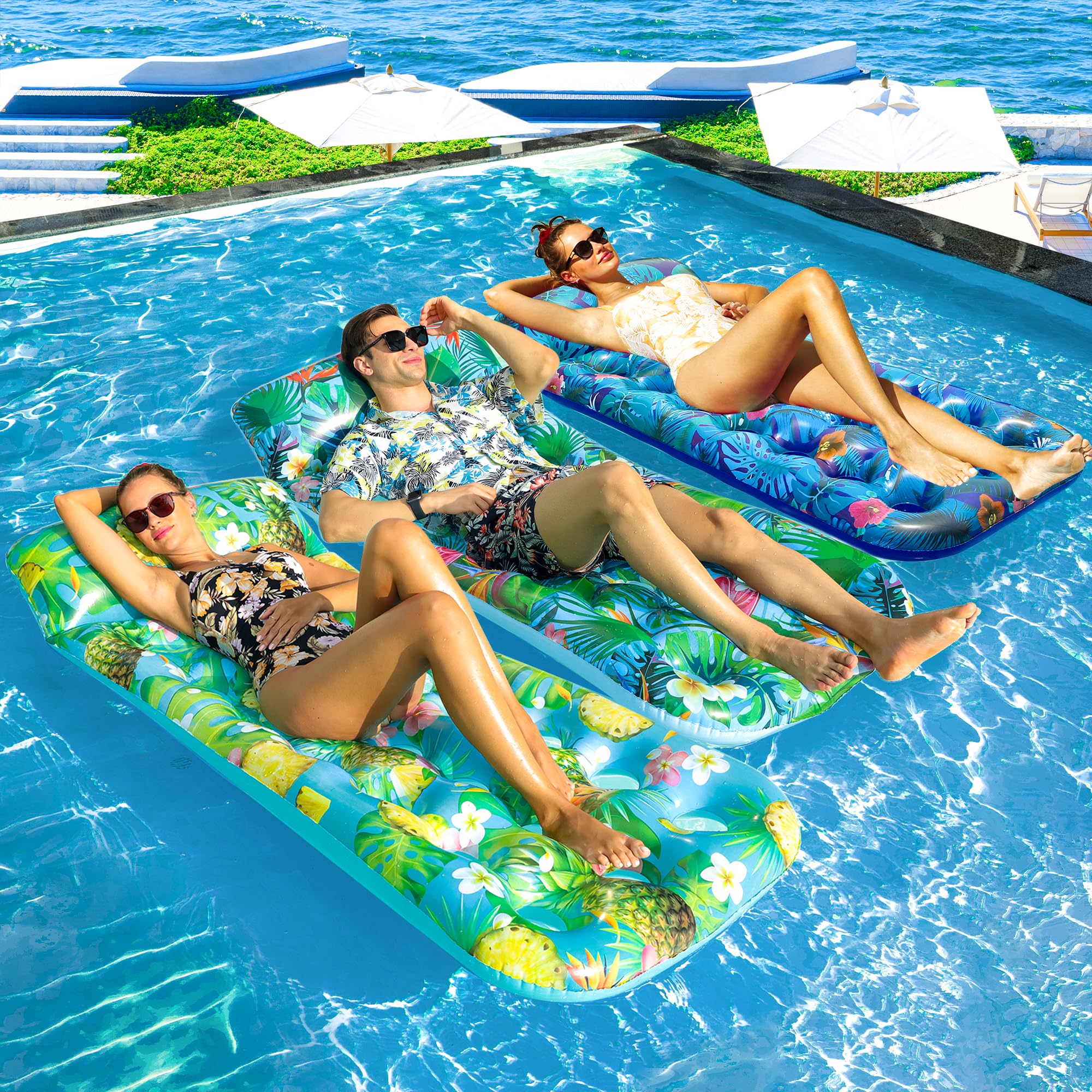 FindUWill Inflatable Pool Floats Adult, Large Pool Float Raft with Headrest for Adults, Tanning Pool Lounger Cooling Pool Floaties for Vacation