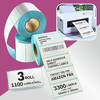 3300 Direct Thermal Labels for Amazon FBA UPC Barcode Waterproof Self-Adhesive Thermal Sticky Labels Compatible with Rollo Label Printer Munbyn Zebra Thermal Label Printer 1100/Roll (60mm x 30mm)