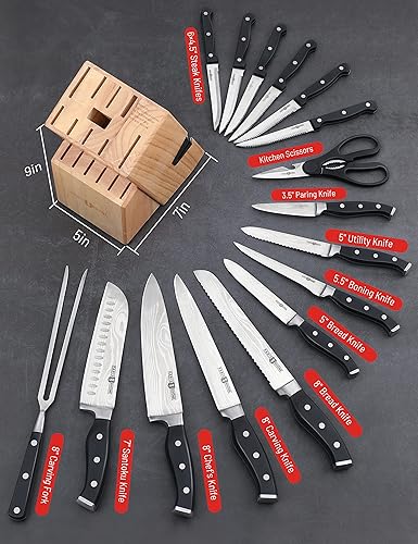 Miniatura 2 de PARIS RHÔNE Juego de cuchillos de cocina, 16 piezas de acero inoxidable de alto carbono con bloque, cuchillo de chef, cuchillo de pan, cuchillo de