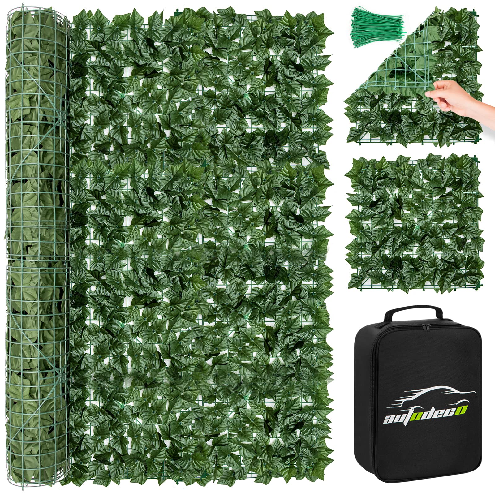 AUTODECO Artificial Ivy Privacy Fence Screen 118x39.5in Hedges Wall Faux Leaf with Bag for Indoor Outdoor Garden Backyard Decor