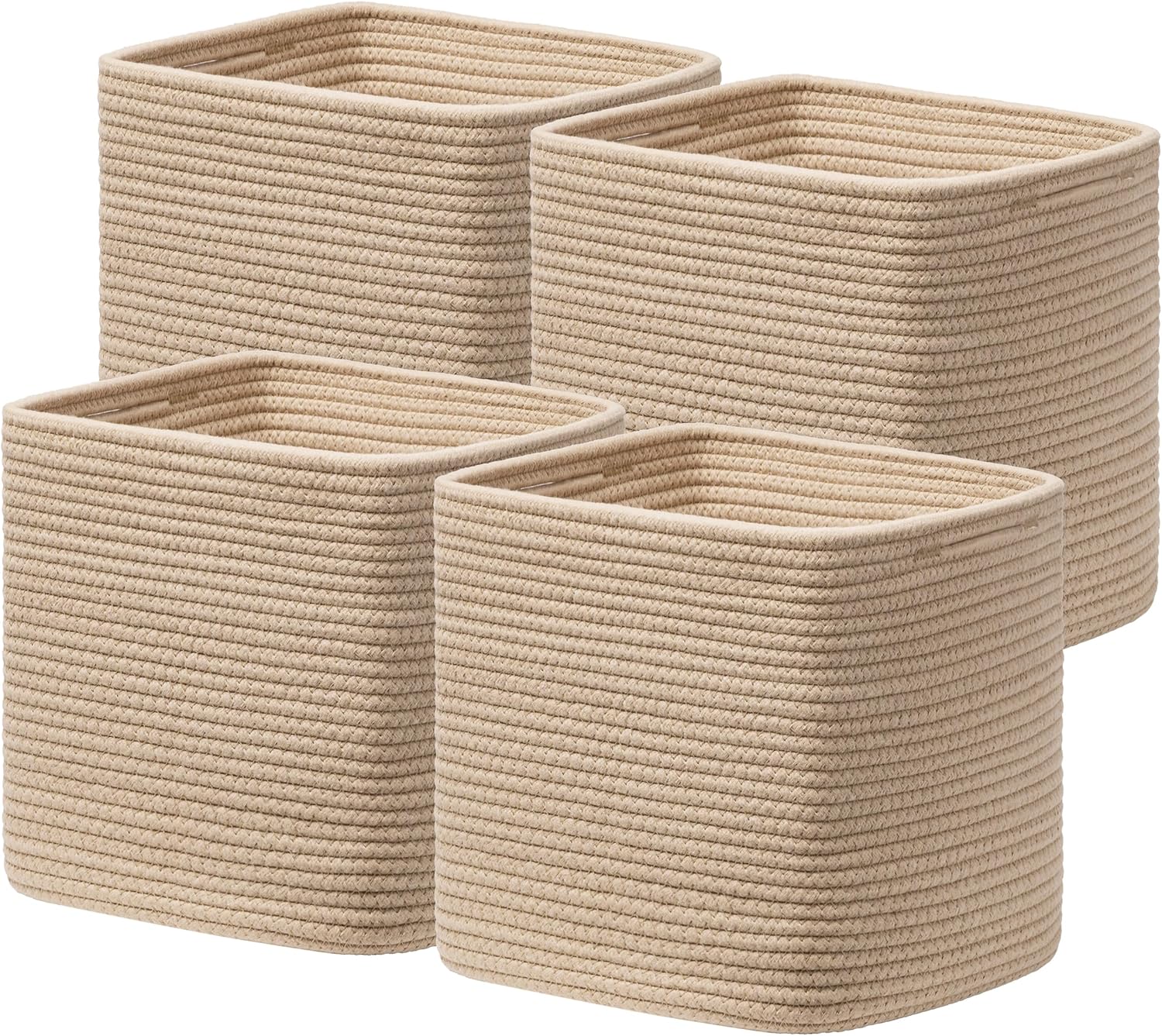 joybest 11inch Cube Storage Bins Set of 4, Cotton Rope Woven Organizer Basket for Shelves, Cube Bin Square Shelves Organizer Closet Storage, Nursery, Toy Organization, Brown