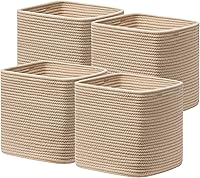 Vista 10 de joybest Juego de 4 cubos de almacenamiento de 13 x 13 x 13 pulgadas, canasta organizadora tejida de cuerda de algodón para estantes, cubos Beige