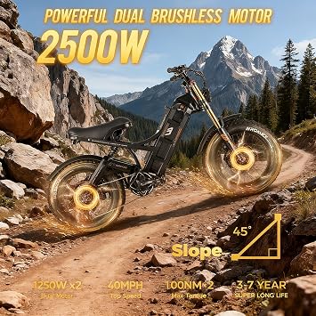 (2025 Version) Eahora Romeo II 2500W 40 MPH Electric Mountain Bike Dual Motor 52V 60AH Battery 200 Miles Long Range Electric Bike for Adults 20*4.5 Fat Tire Full Suspension Off-Road EBike