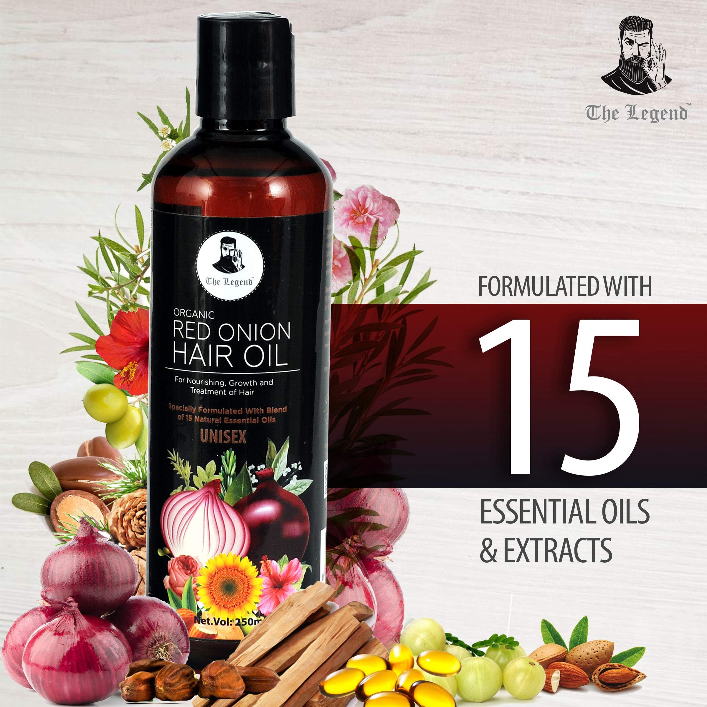 The Legend Organic Onion Hair Oil With 15 Natural Essential Oils For Unisex, 250 Ml