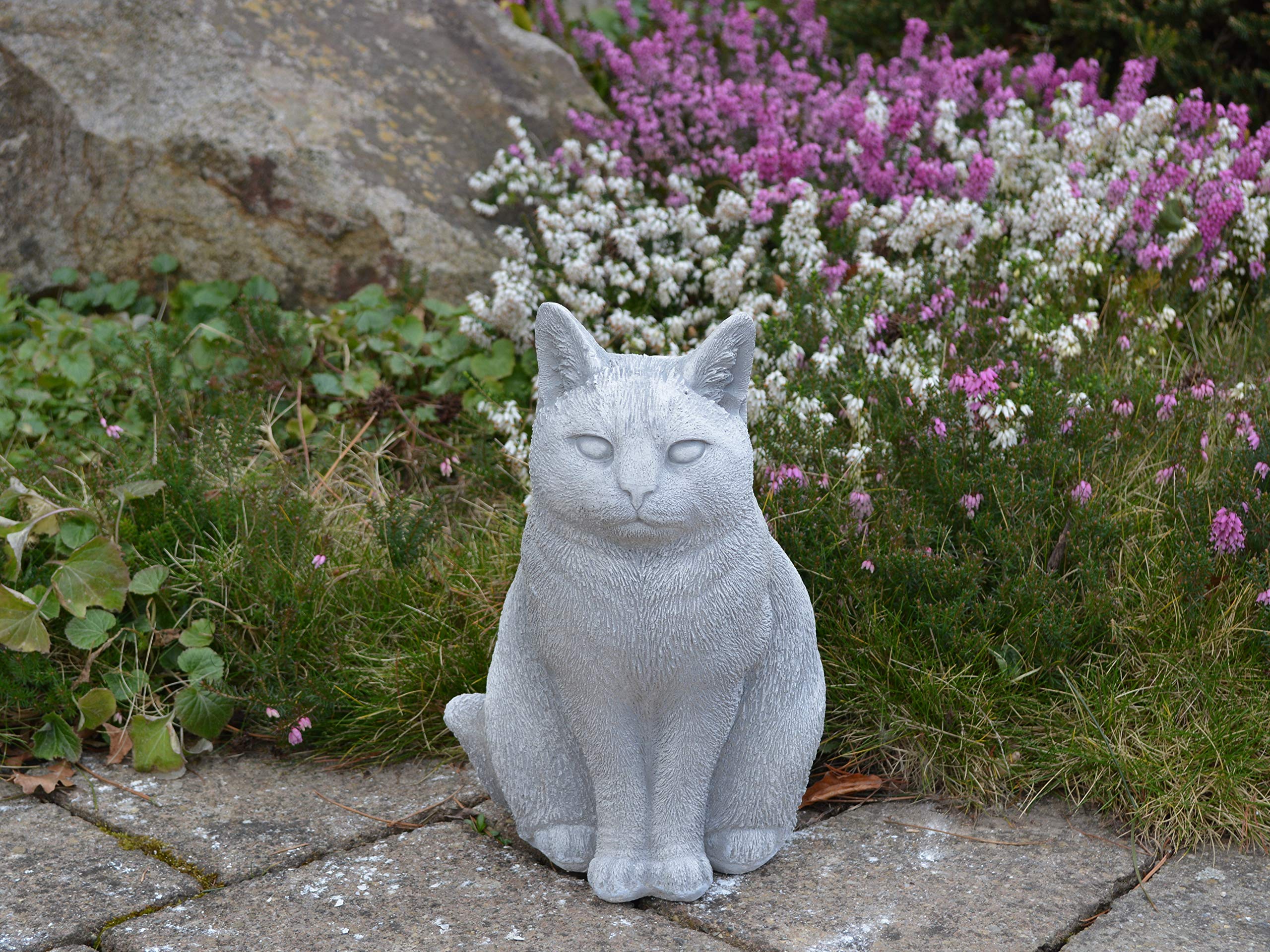 gartendekoparadies.de Stojący kot, kamienna figurka, wys. 29 cm, 9 kg, szary, odporny na mróz z odlewu kamiennego do użytku na zewnątrz