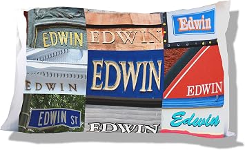 Personalized Pillowcase featuring the name EDWIN in photos of signs