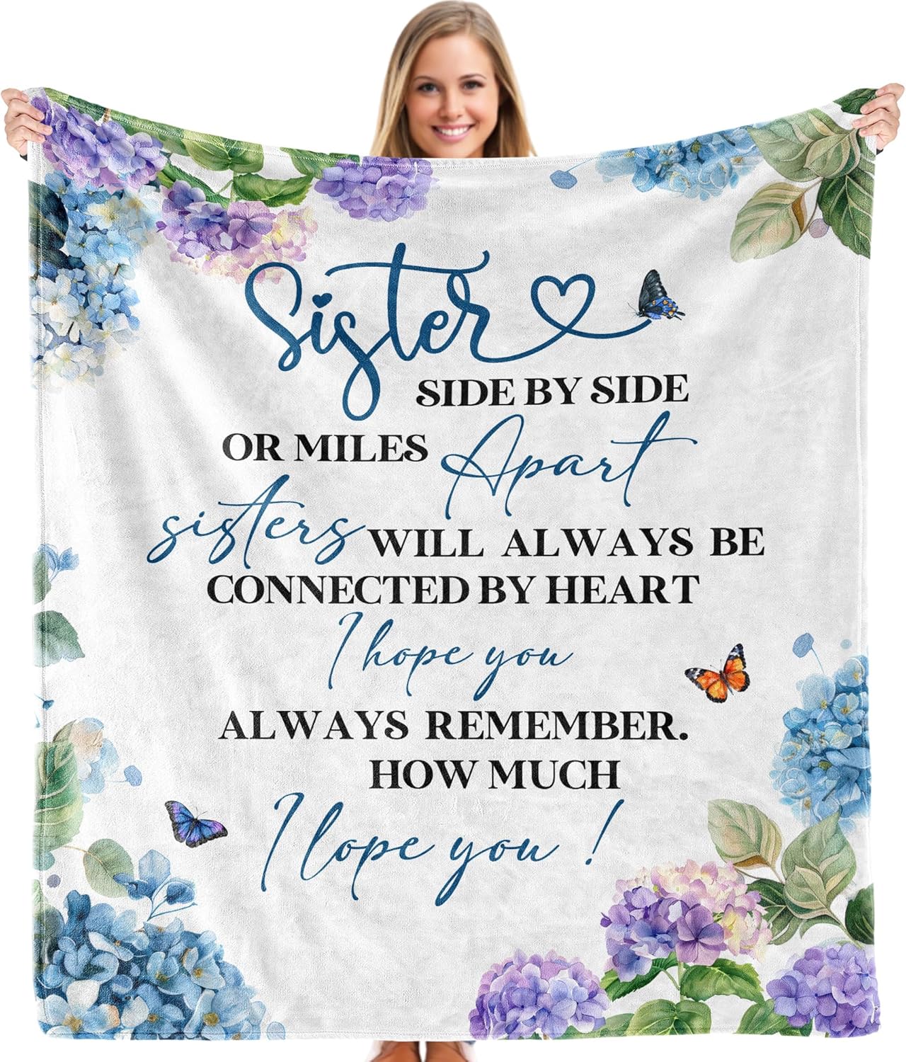 Sister Blanket, Sister Gifts Hydrangea Flower Throw Blankets for Bed Couch Bedroom Living Room Home Decor, Long Distance Gifts for Sisters, 50x60 Inches