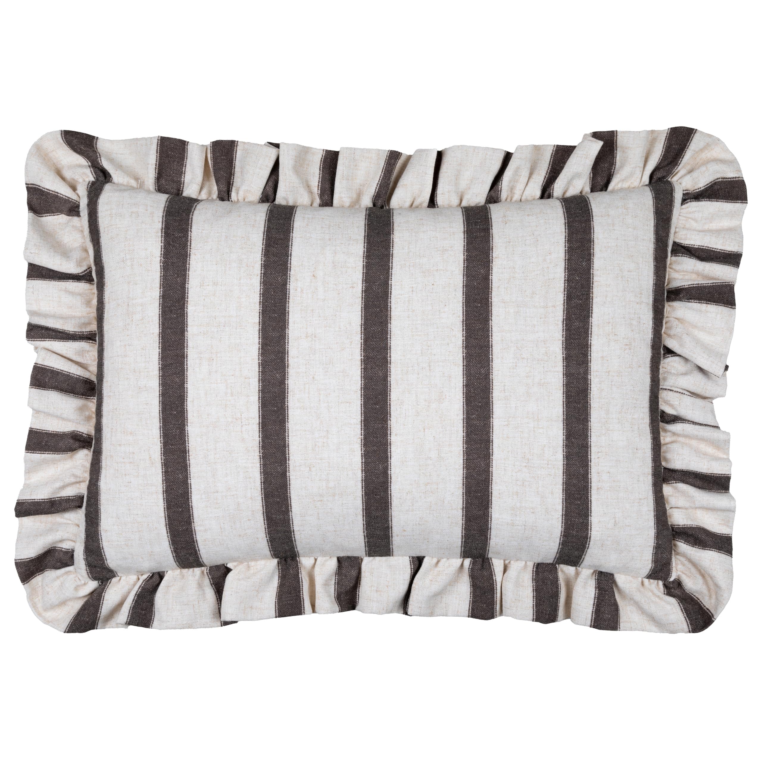 furn. Wylder Connie Cushion Cover – Striped Ruffle Linen Textured Decorative Case (Chocolate – 35x50cm)