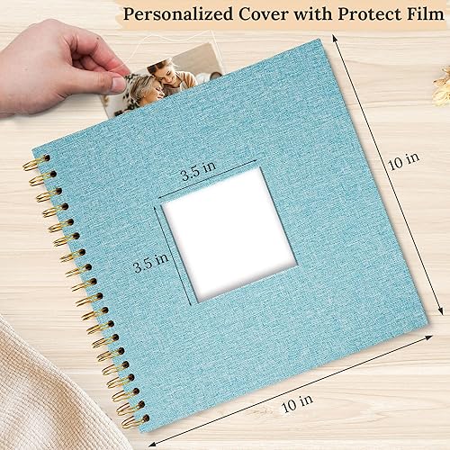 Vista 59 de Funda de lino para álbum de fotos, 10 x 10 pulgadas, tapa dura, papel de estraza blanca, libro de memorias, para viajes, bodas, libro de invitados