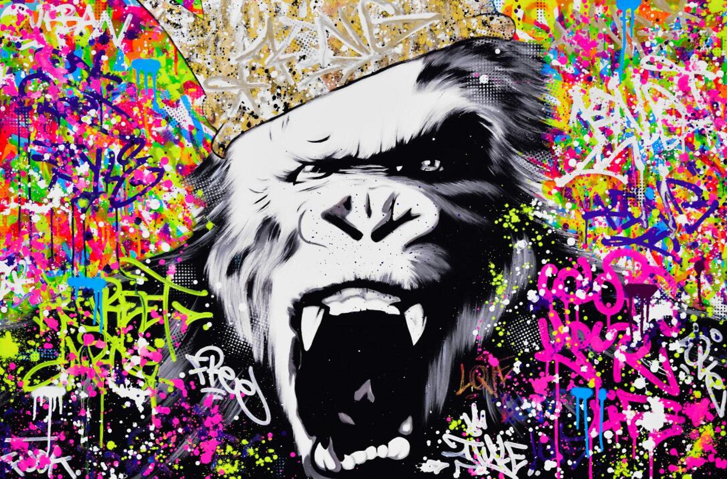 Graffiti zwierzęta obraz na płótnie Cuadros plakaty i nadruki sztuka ścienna orangutan obraz do salonu dekoracja domu 60 x 100 cm bez ramy