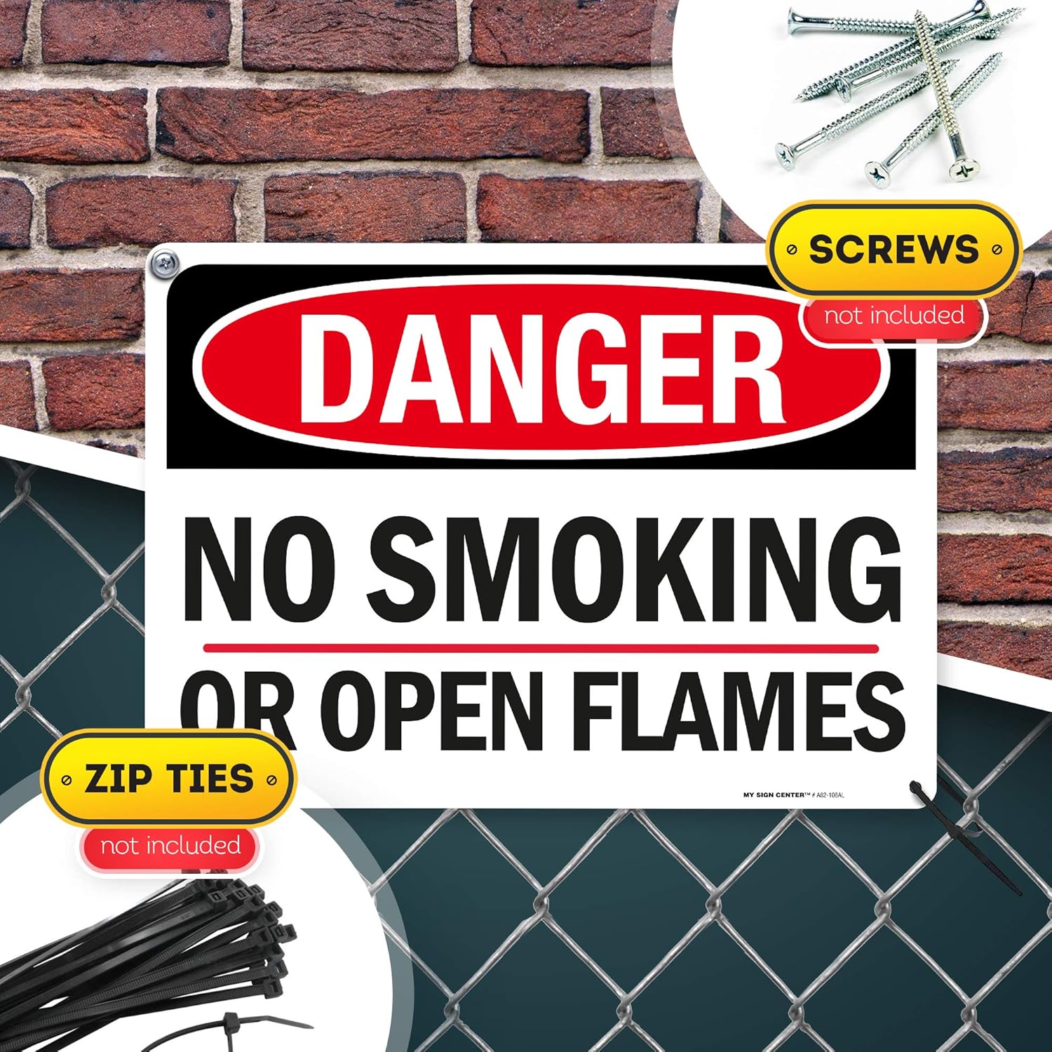 Danger No Smoking Sign Or Open Flame, 10” x 14” Industrial Grade Aluminum, Easy Mounting, Rust-Free/Fade Resistance, Indoor/Outdoor, USA Made by MY SIGN CENTER: Industrial & Scientific