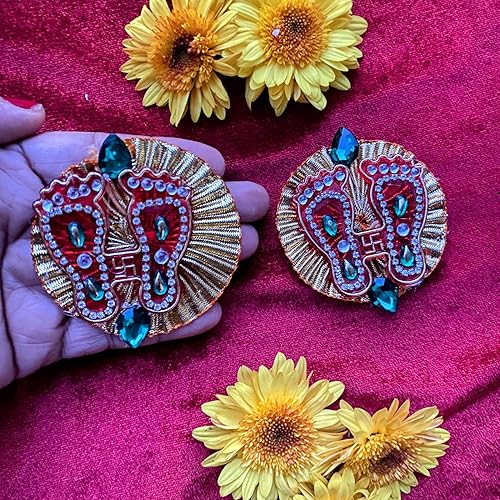 Miniatura 2 de 2 pares de pies de acrílico Laxmi, decoración hindú Diwali, Vara Lakshmi Pagh, Pooja Favor, Puja Aarti Kit artículos, shubh Labh, Laksmi Charan, sri