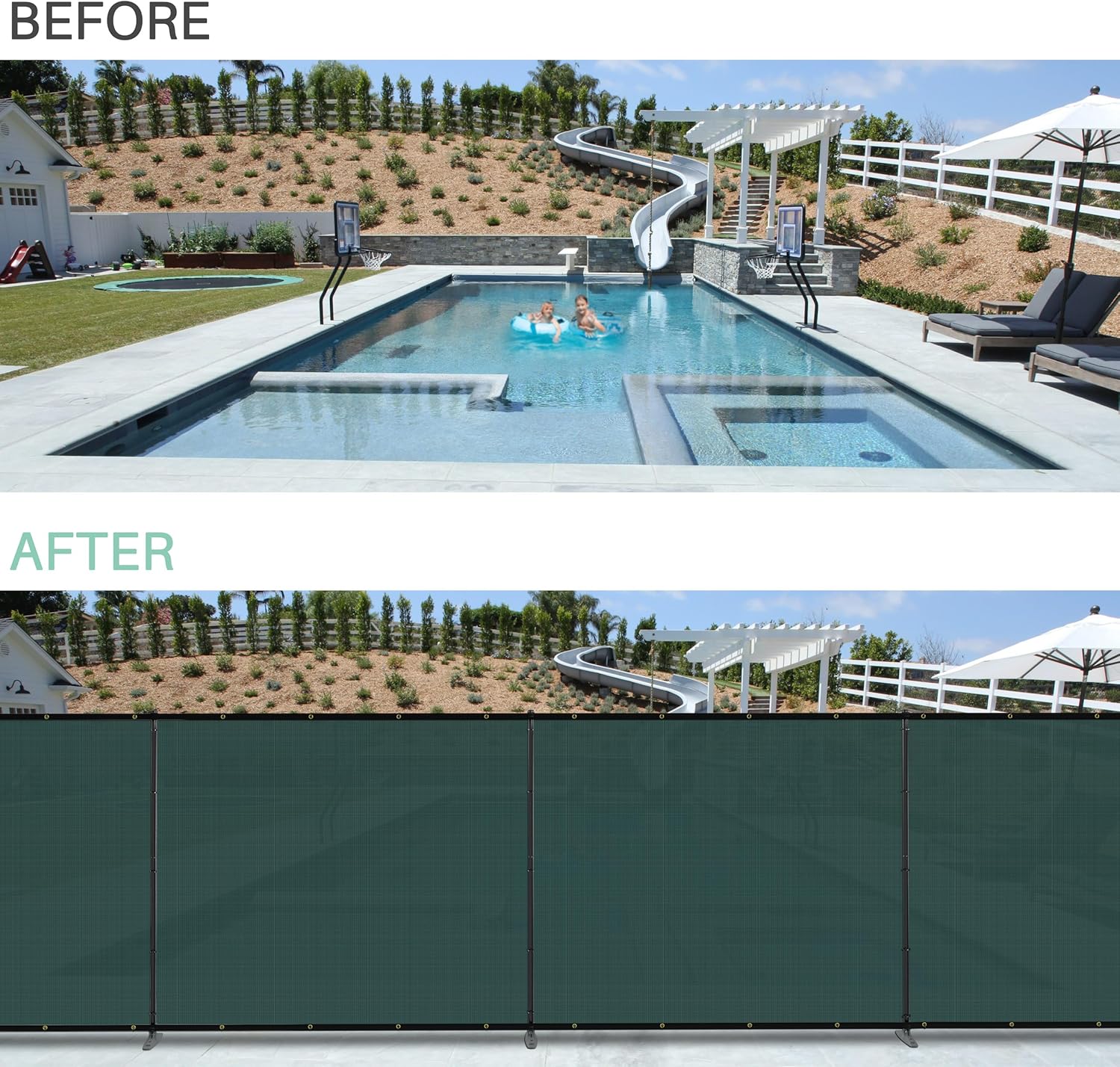 4' x 25' Black Privacy Fence Screen + 5' x 12' Iron Pole Fence Screen Bundle