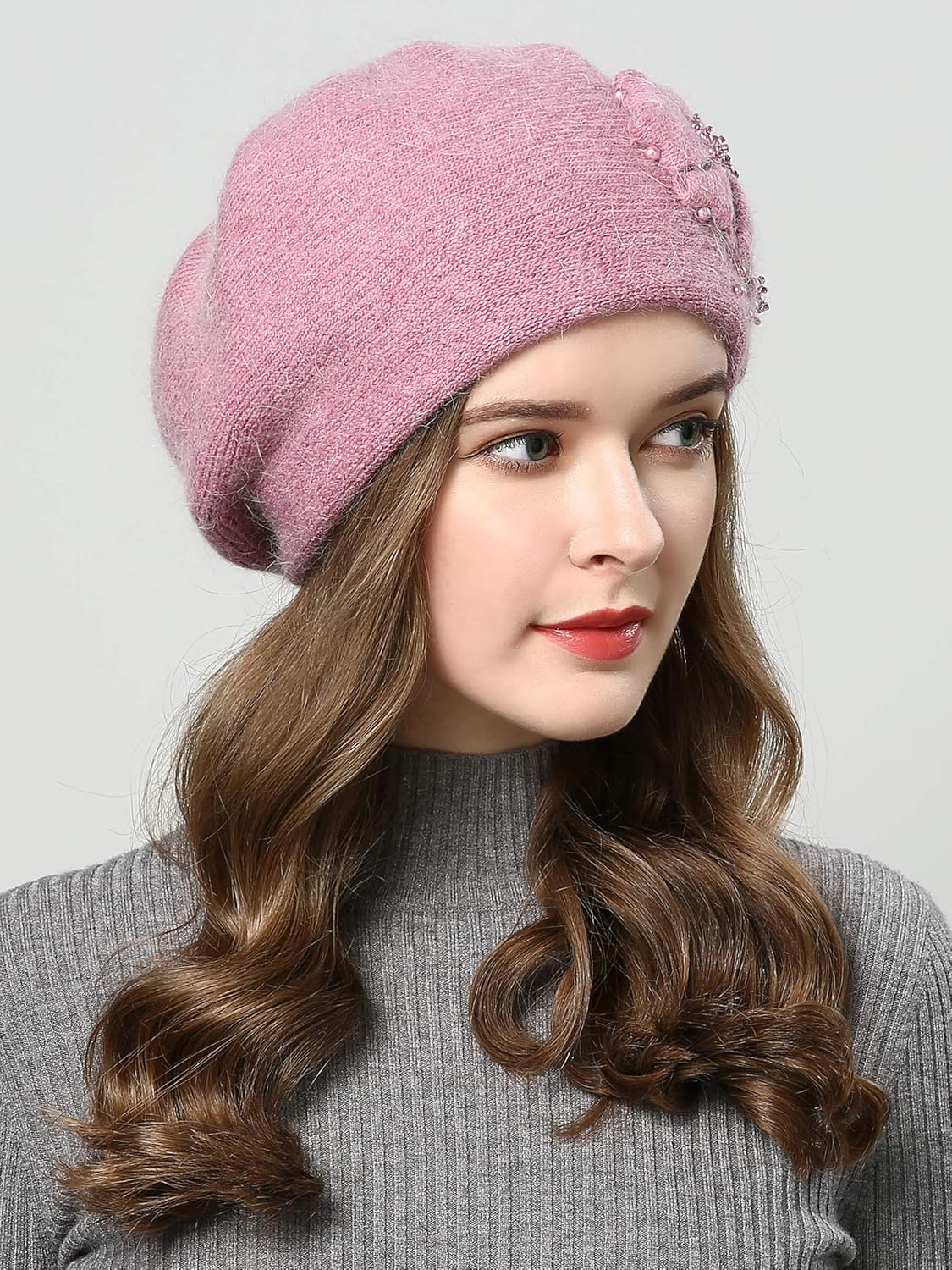 Women Winter Knit Beret Hat Rabbit Hair French Style Beret Classic Warm Casual Beanie Hat - Image 3