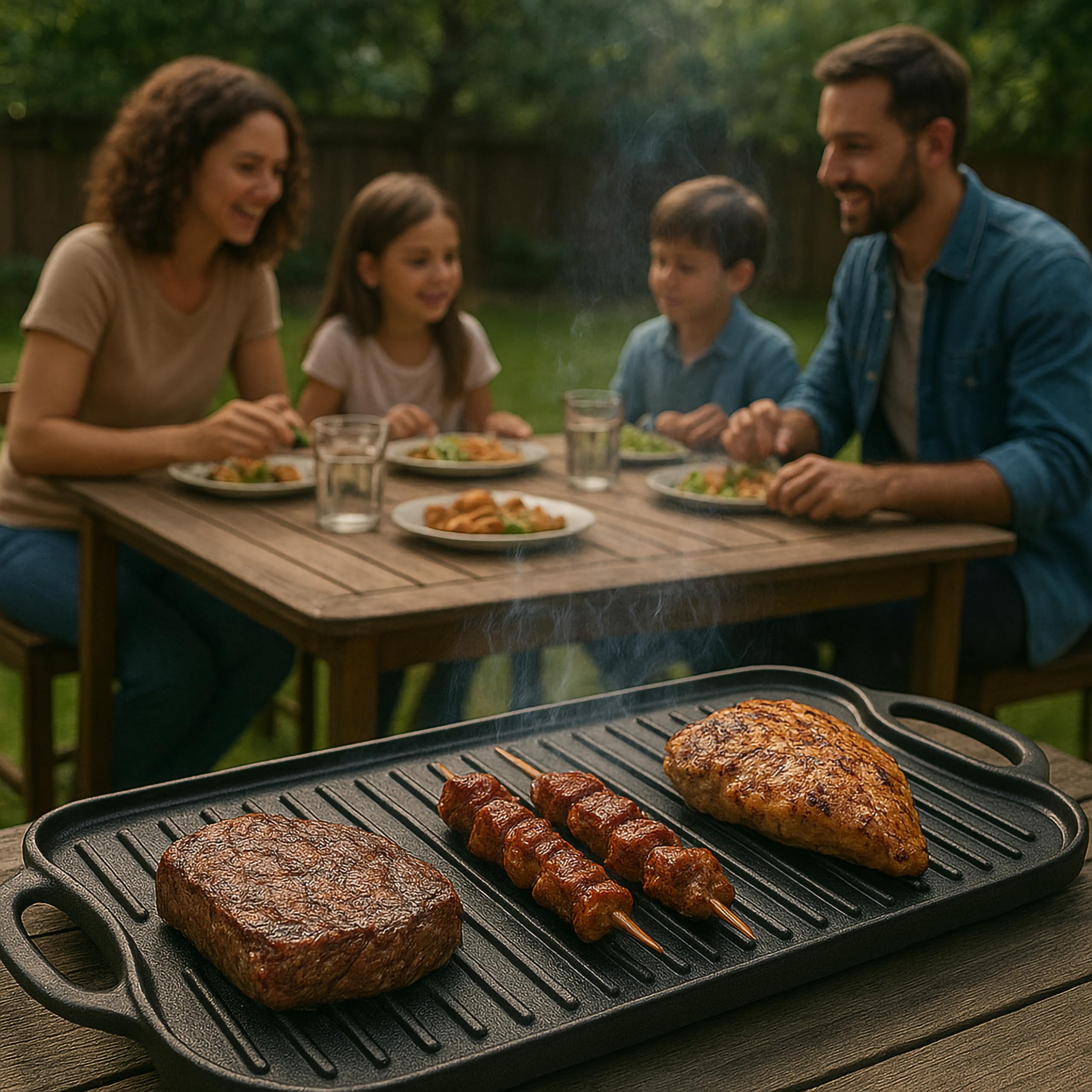 Nutrichef Plaque à Griller Réversible en Fonte-Plancha-Plancha pour Induction-Côtés Plat et Strié-Extra Large-Compatible Four -Sans PFOA et PFOS- Compatible avec Plusieurs Types de Plaques de Cuisson