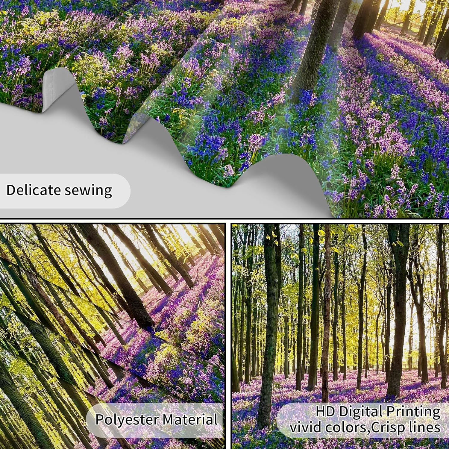 HVEST Forest Sunshine Tapestry Wall Hanging Spring Purple Lavender Morning Sunlight Through Green Trees Tapestry Nature Landscape Wall Decor Backdrop for Living Room Bedroom, 70.9L x 92.5W Inches