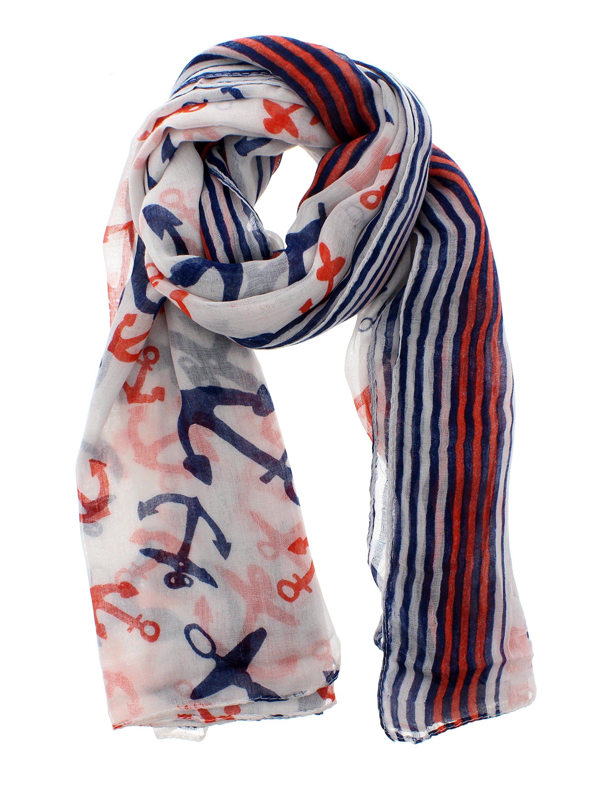 Zac's Alter Ego Long Lightweight Women's Tricolour Nautical Print Anchor Scarf