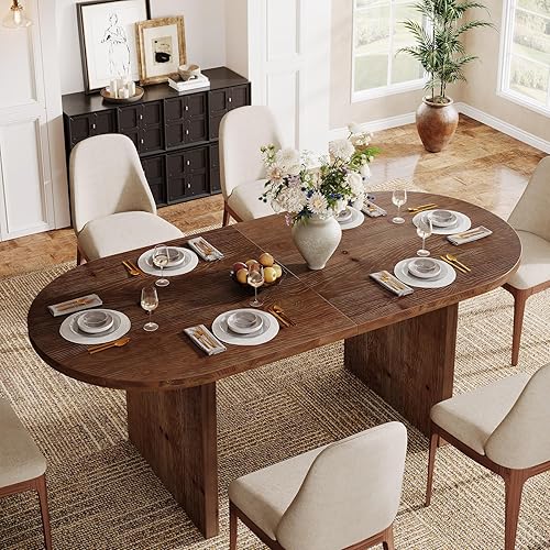 Miniatura 3 de Mesa de comedor de madera maciza, mesa de comedor grande de cocina de 63 pulgadas para 4-6, muebles de comedor ovalados de granja para comedor,