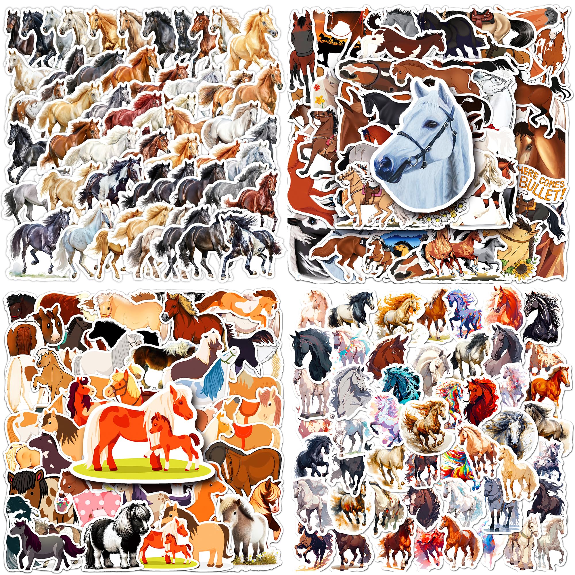 200 PCS Horse Stickers Horse Party Favors Supplies Decorations Waterproof Vinyl Stickers Decals for Kids, Adults Water Bottle, Laptop, Phone, Skateboard, Guitar, Luggage