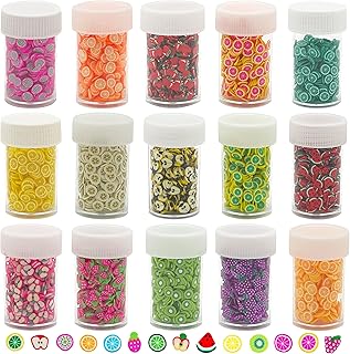 Fruit Nail Art Slime Charms Supplies, 15 Bottles Styles 3D Polymer Assorted Slices for DIY Nail Making Resin Lip Gloss, Strawberry Lemon Banana Grape Pear Decorations