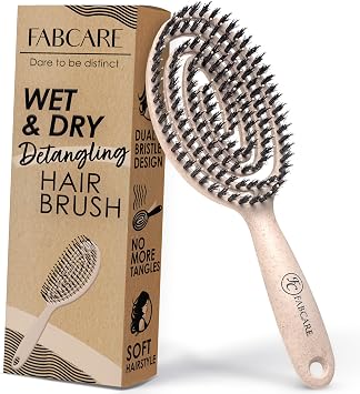 FABCARE Brosse Démêlante Professionnelle en Poils de Sanglier et Paille de Blé