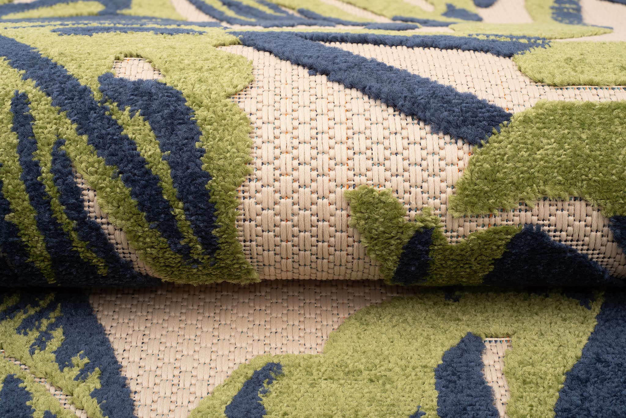 TAPISO Patio Tappeto Salotto Esterno Pelo Corto Design Moderno Motivo Floreale Foglie Monstera Effetto 3D Blu Verde Sala Camera Terrazza Balcone Outdoor Indoor Oeko-Tex 80 x 150 cm